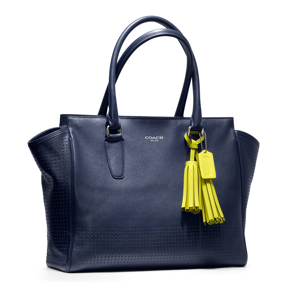 Coach Perforated Leather Medium Candace Carryall Navy # F22390